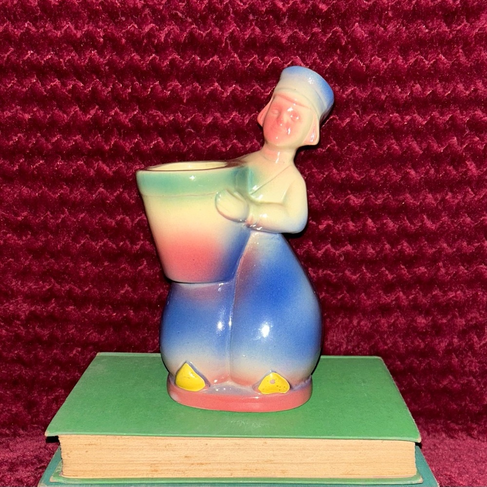 Vintage Dutch Boy in Volendam Worker Pants and Clogs ceramic vase planter 1940’s